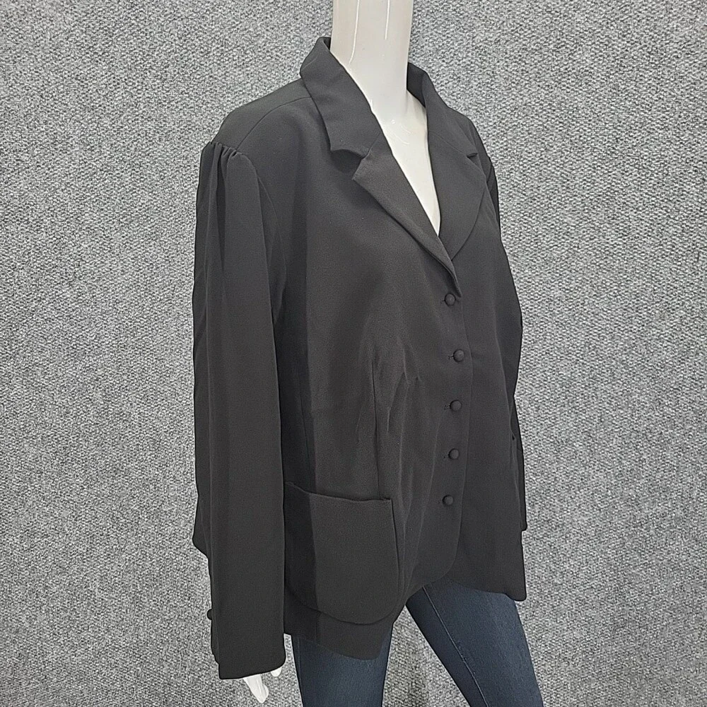 Dialogue Womens Crepe Button Jacket w Pockets Petite 28WP Plus Size 3X Black